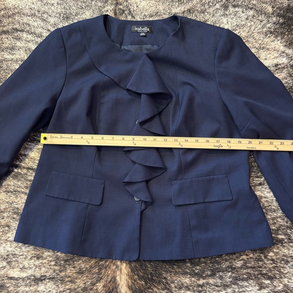 Women’s Isabella Navy Blue Ruffle Blazer Jacket Size 14 - Picture 16 of 16